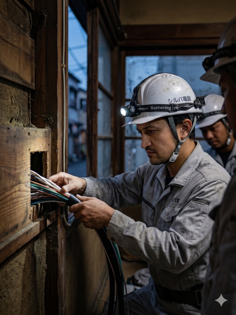 改修工事するシルバ電設スタッフ